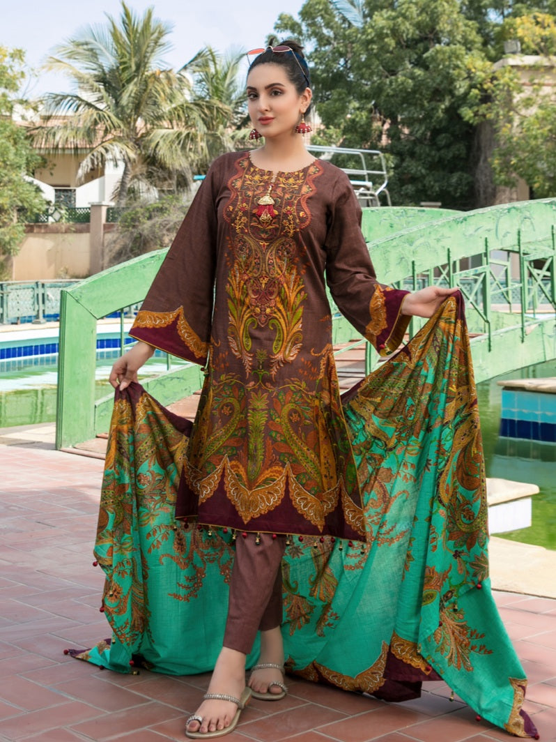 Tawakkal Naazli 3pc Unstitched Embroidered And Digital Printed Lawn Suit D6782