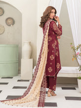 Load image into Gallery viewer, Tawakkal Pearla 3pc Unstitched Pearl Gold Table Printed Lawn Suit D6795
