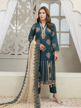 Load image into Gallery viewer, Tawakkal Pearla 3pc Unstitched Pearl Gold Table Printed Lawn Suit D6797
