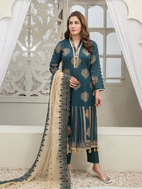 Tawakkal Pearla 3pc Unstitched Pearl Gold Table Printed Lawn Suit D6797