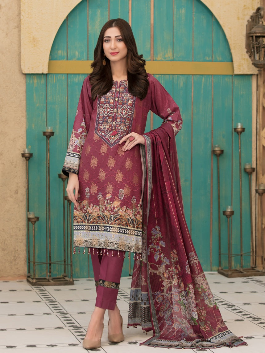 Tawakkal Shahnoor 3pc Unstitched Embroidered And Digital Printed Banarsi Lawn Suit D1783