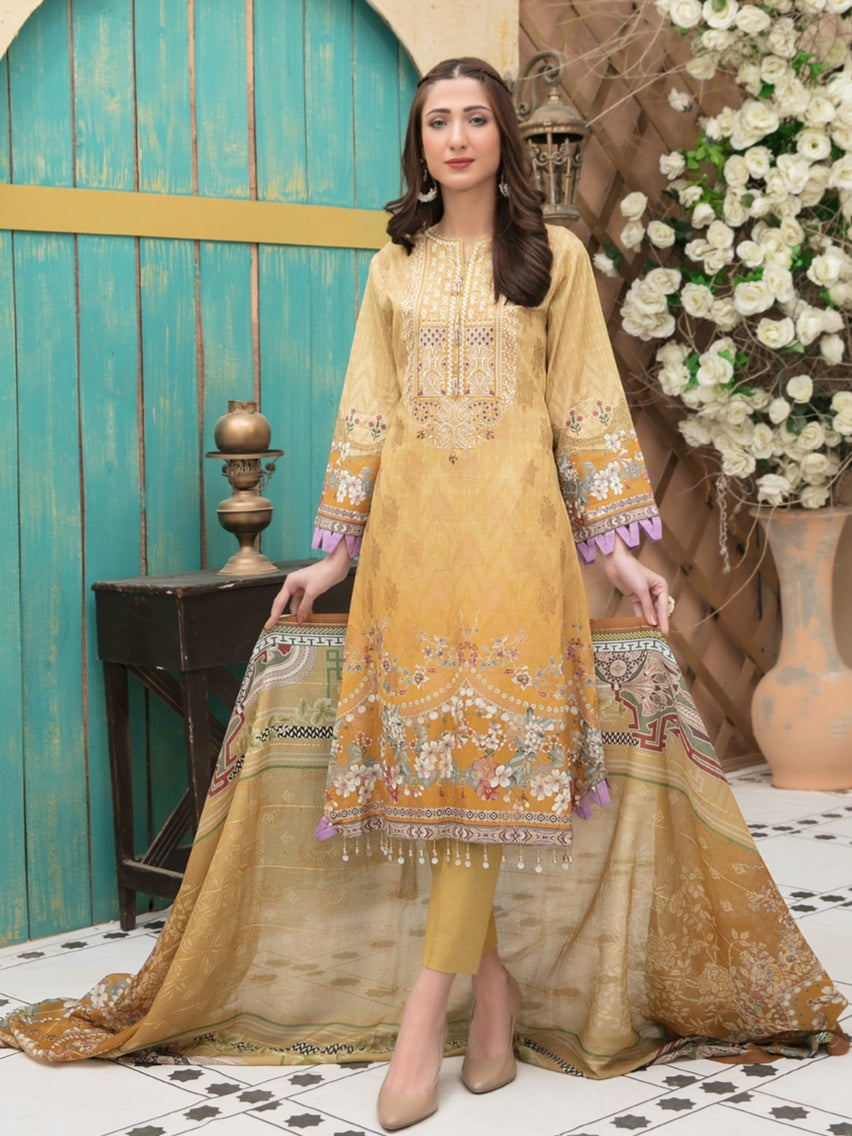 Tawakkal Shahnoor 3pc Unstitched Embroidered And Digital Printed Banarsi Lawn Suit D1784