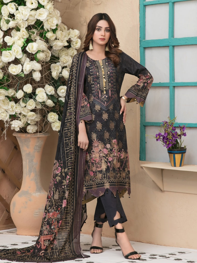 Tawakkal Shahnoor 3pc Unstitched Embroidered And Digital Printed Banarsi Lawn Suit D1785