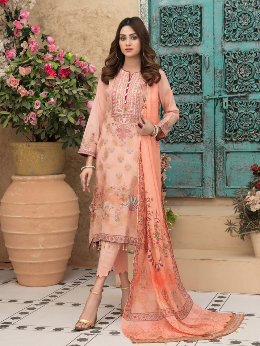 Tawakkal Shahnoor 3pc Unstitched Embroidered And Digital Printed Banarsi Lawn Suit D1789