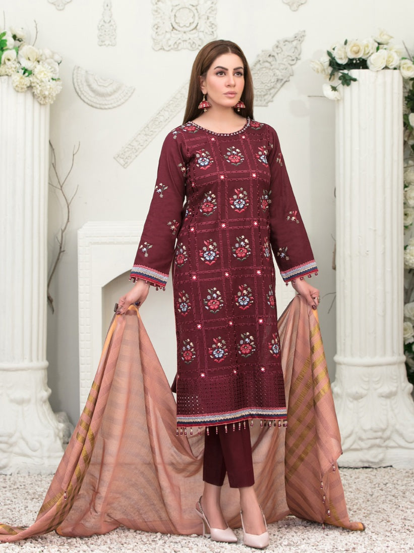 Tawakkal Sharleez 3pc Unstitched Luxury Embroidered Festive Lawn Suit D6776