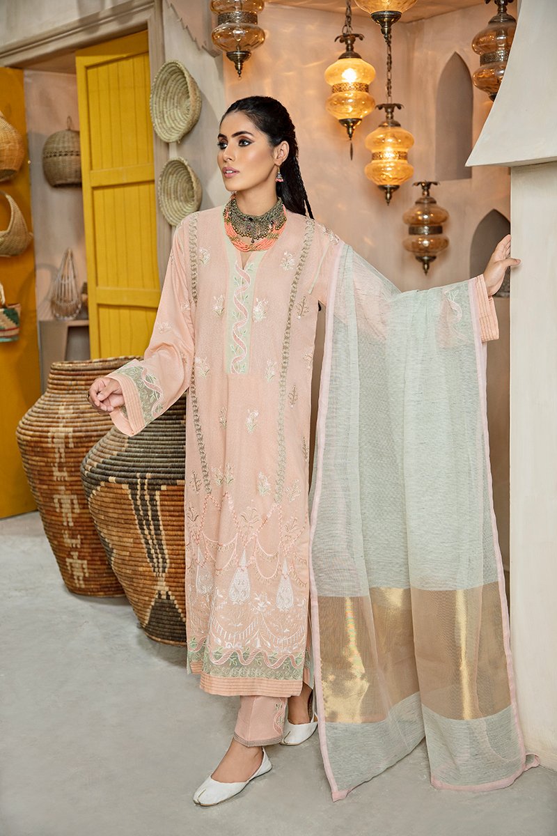 TERRA 3pc Unstitched Luxury Embroidered Karandi Suiting RA-21-RK-D4