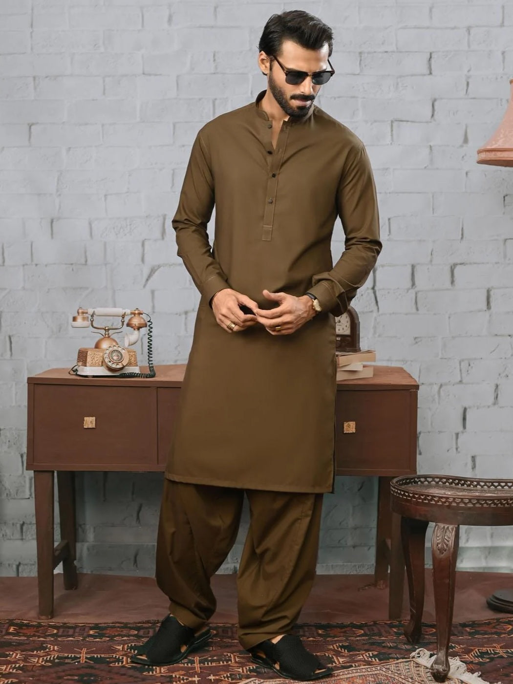 Unstitched Suits Summer Shalwar Kameez For Mens Brown Shalwar