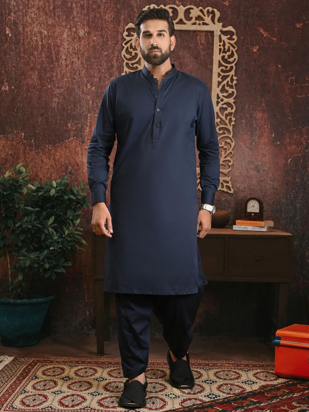 Blue Cotton Shalwar Navy Blue Mens Shalwar Kameez Unstitched