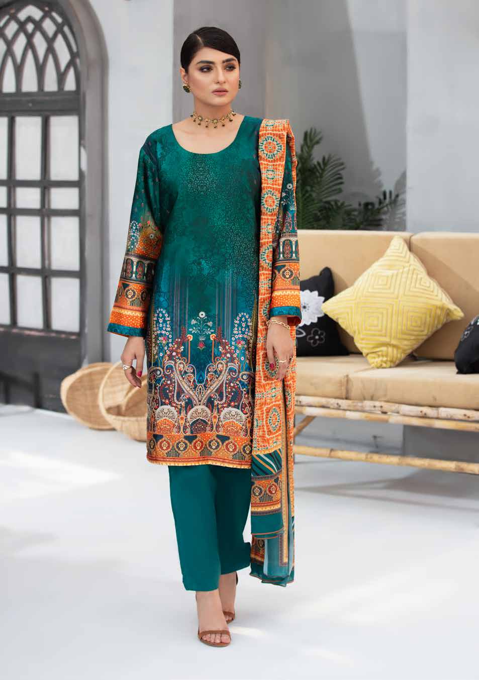 MARINE 3pc Unstitched Digital Printed Silk Suiting D-5451