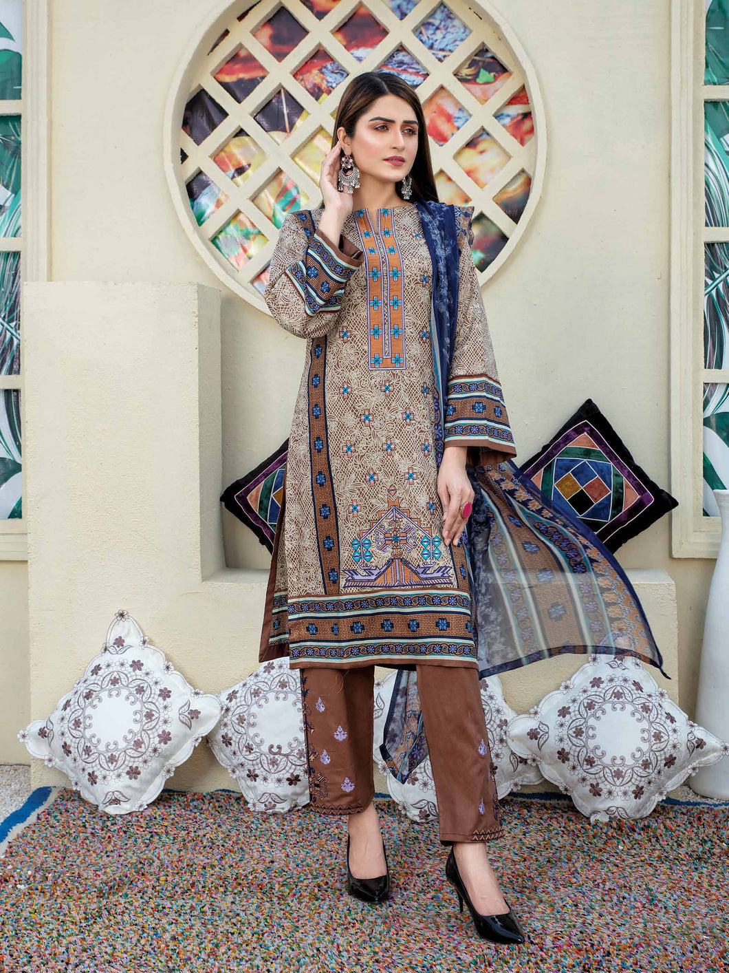 Sofia 3 pc Unstitched Embroidered Printed Lawn Suiting