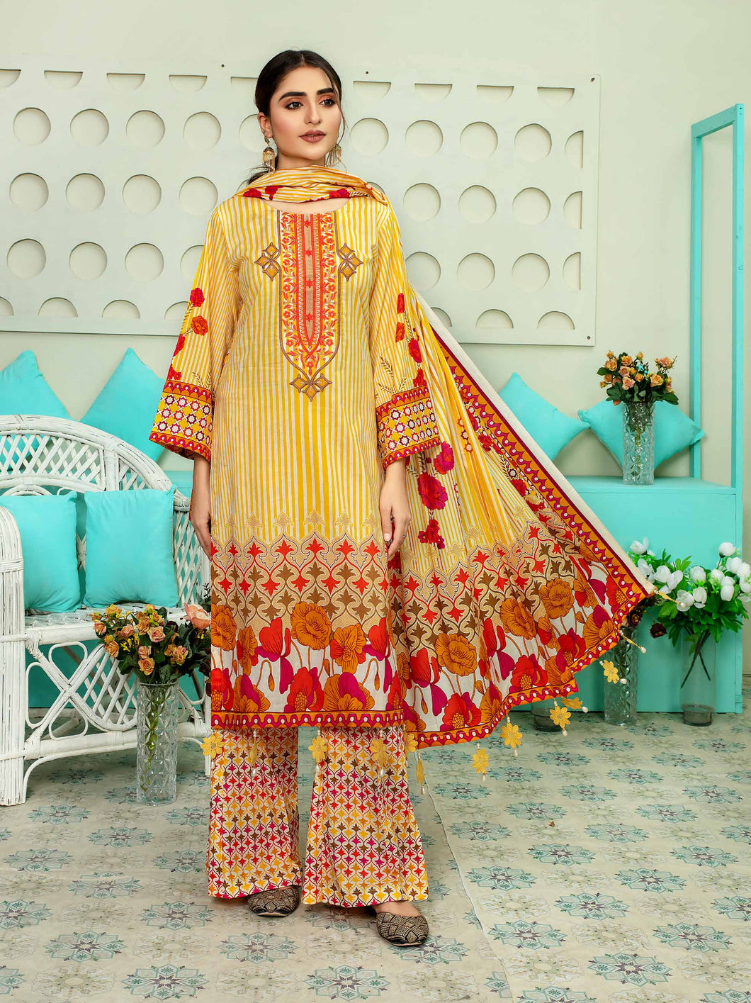 ALMAAS Unstitched Printed Embroidered Lawn Suit
