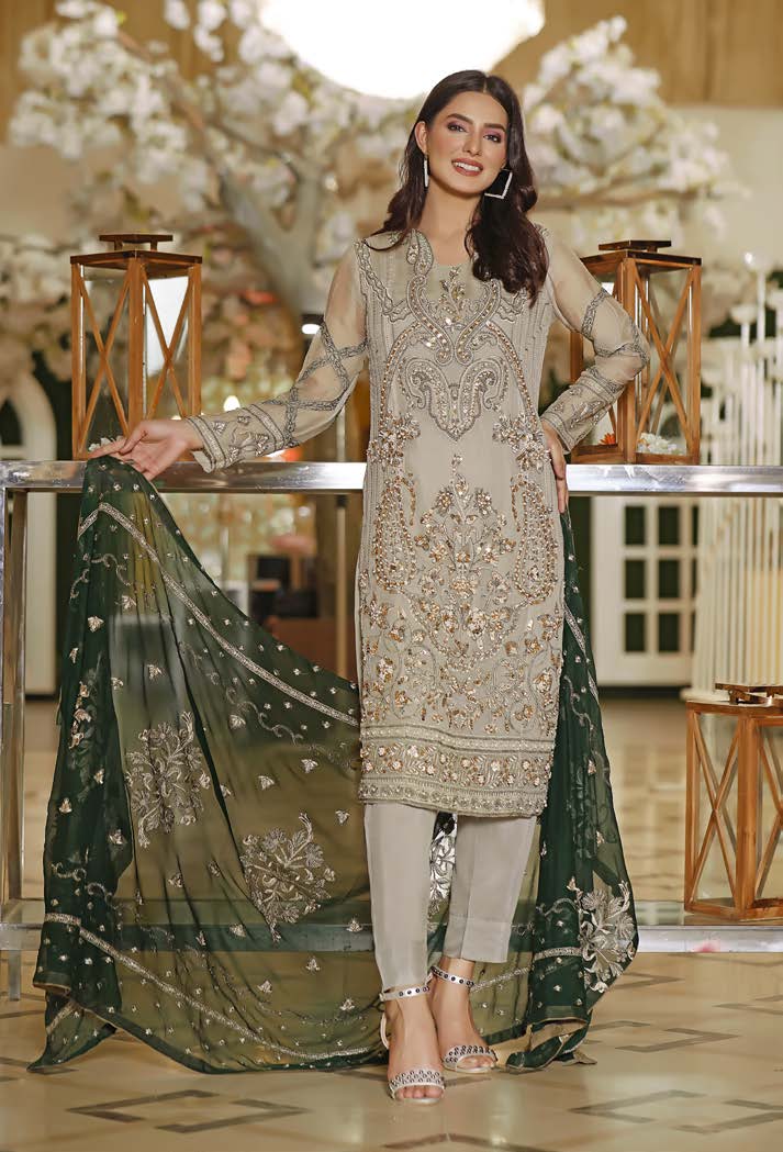 Medallion 3pc Unstitched Embroidered Chiffon Suiting