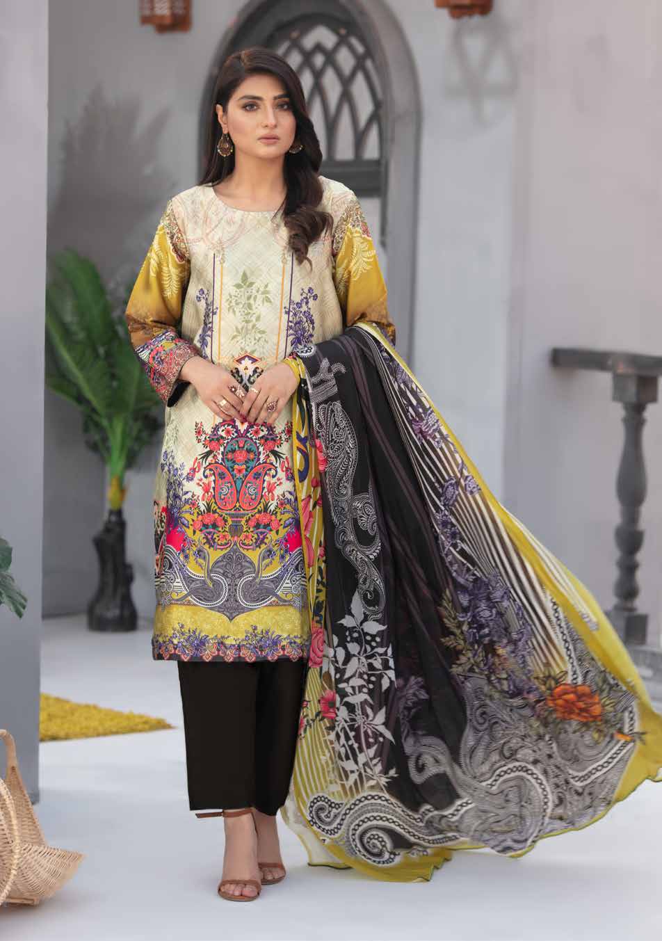 MARINE 3pc Unstitched Digital Printed Silk Suiting D-5457
