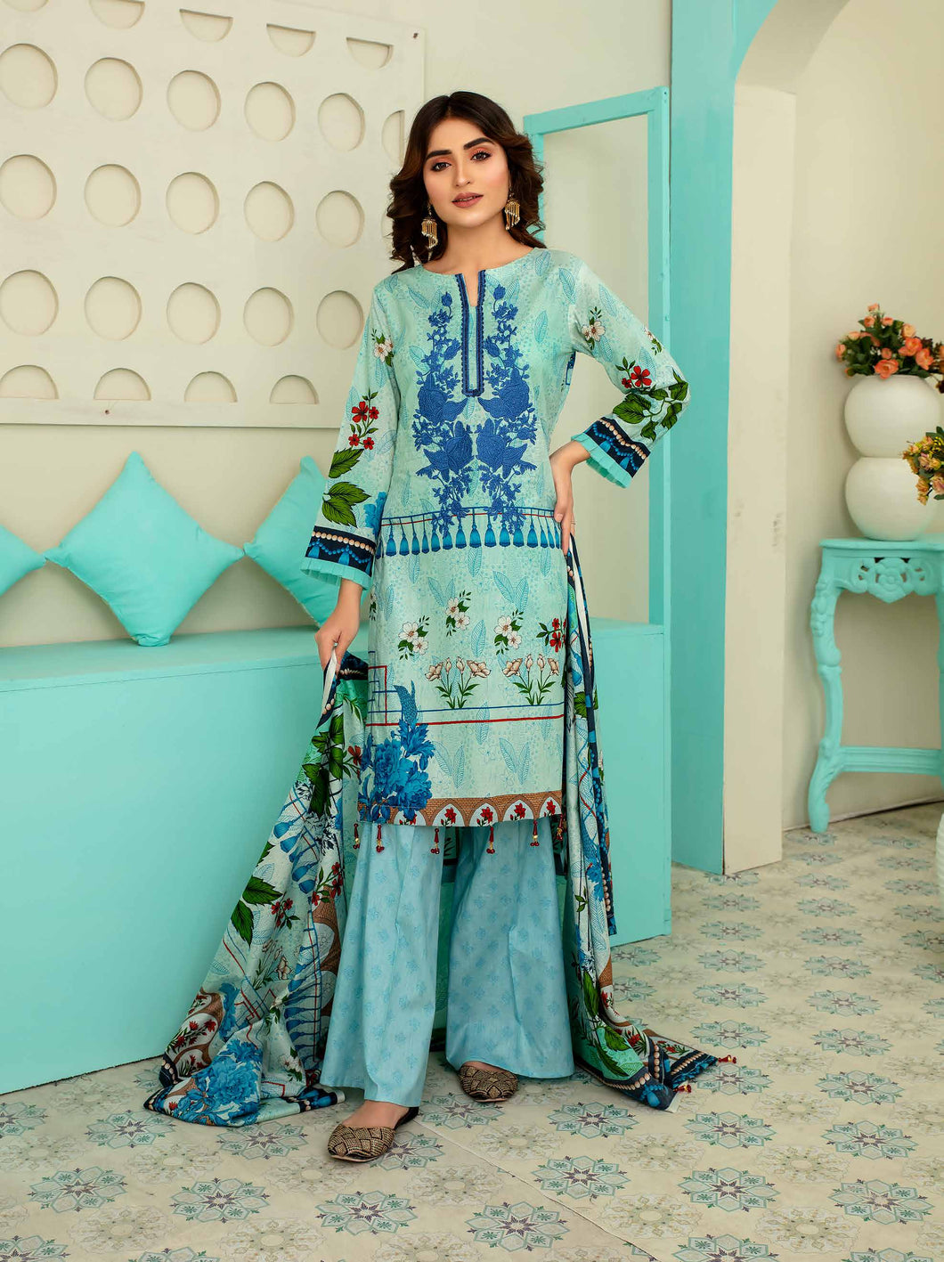 ALMAAS Unstitched Printed Embroidered Lawn Suit