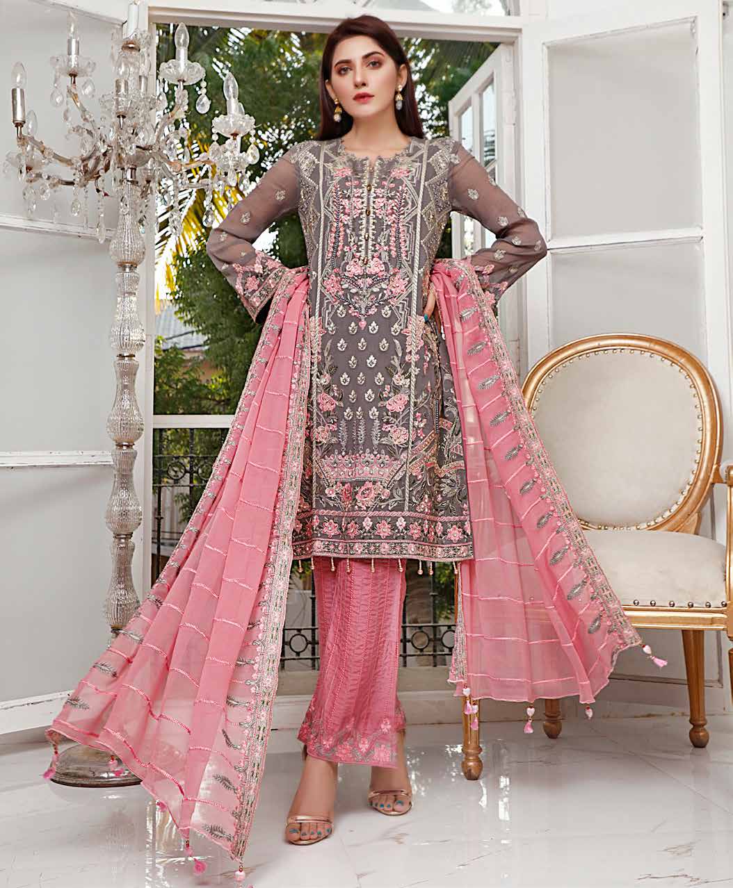 PARIGUL Luxury Embroidered 3pc Unstitched Chiffon Suiting