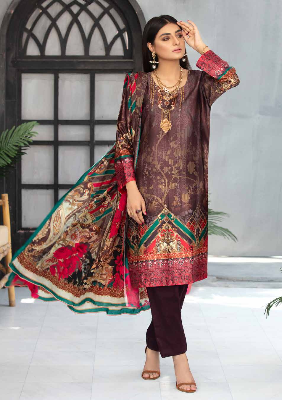 MARINE 3pc Unstitched Digital Printed Silk Suiting D-5460