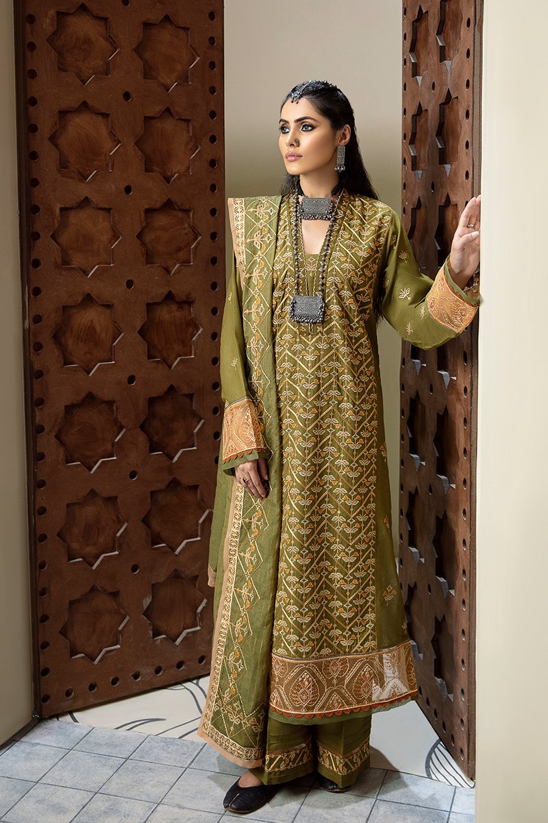 RUSSEL 3pc Unstitched Luxury Heavy Embroidered Karandi Suiting RA-21-RK-D6